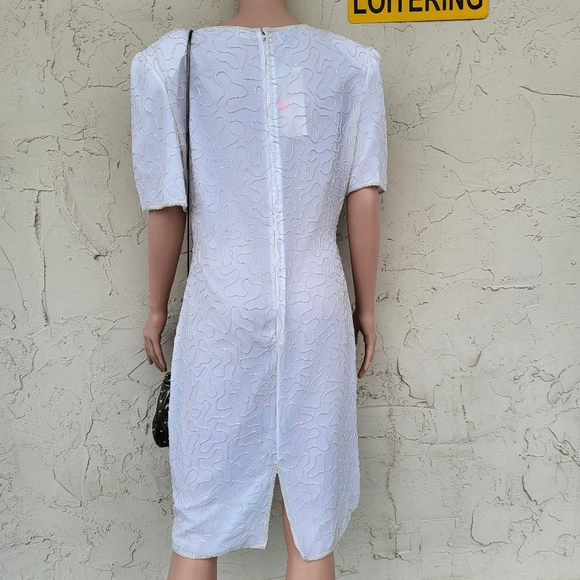Vintage White and Taupe Beaded Cocktail Dress - Picture 6 of 10